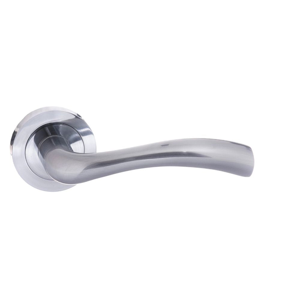 This is an image of STATUS Texas Lever on Round Rose - Satin Chrome available to order from T.H Wiggans Architectural Ironmongery in Kendal, quick delivery and discounted prices.