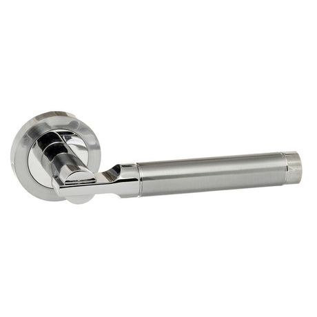 This is an image of STATUS Dakota Lever on Round Rose - Satin Chrome/Polished Chrome available to order from T.H Wiggans Architectural Ironmongery in Kendal, quick delivery and discounted prices.