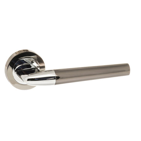 This is an image of STATUS Tennessee Lever on Round Rose - Black Nickel/Polished Chrome available to order from T.H Wiggans Architectural Ironmongery in Kendal, quick delivery and discounted prices.