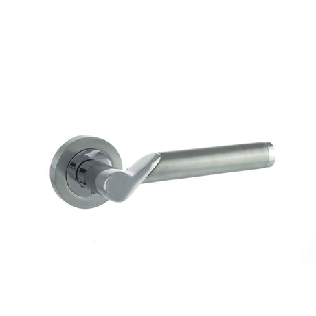 This is an image of STATUS Hawaii Lever on Round Rose - Satin Chrome/Polished Chrome available to order from T.H Wiggans Architectural Ironmongery in Kendal, quick delivery and discounted prices.