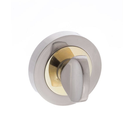 This is an image of STATUS WC Turn and Release on Round Rose - Satin Nickel/Polished Brass available to order from T.H Wiggans Architectural Ironmongery in Kendal, quick delivery and discounted prices.