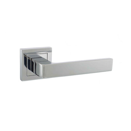 This is an image of STATUS Montana Designer Lever on S4 Square Rose - Polished Chrome available to order from T.H Wiggans Architectural Ironmongery in Kendal, quick delivery and discounted prices.