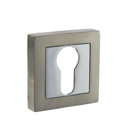 This is an image of STATUS Euro Escutcheon on S4 Square Rose - Satin Nickel/Polished Chrome available to order from T.H Wiggans Architectural Ironmongery in Kendal, quick delivery and discounted prices.