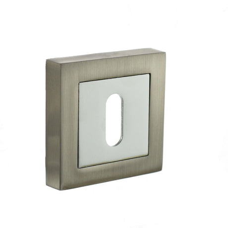 This is an image of STATUS Key Escutcheon on S4 Square Rose - Satin Nickel/Polished Chrome available to order from Trade Door Handles.