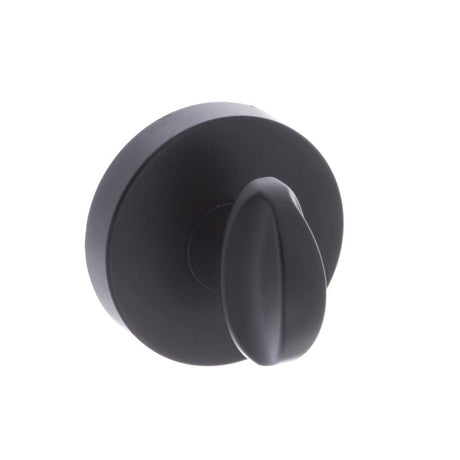 This is an image of STATUS WC Turn and Release on S4 Round Rose - Matt Black available to order from Trade Door Handles.