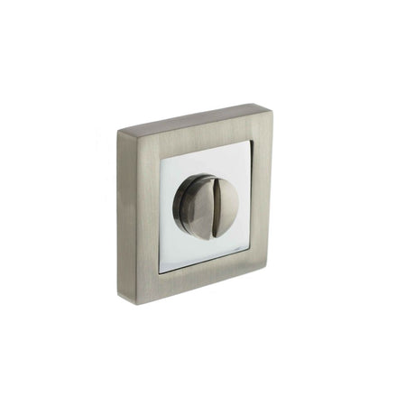 This is an image of STATUS WC Turn and Release on S4 Square Rose - Satin Nickel/Polished Chrome available to order from Trade Door Handles.