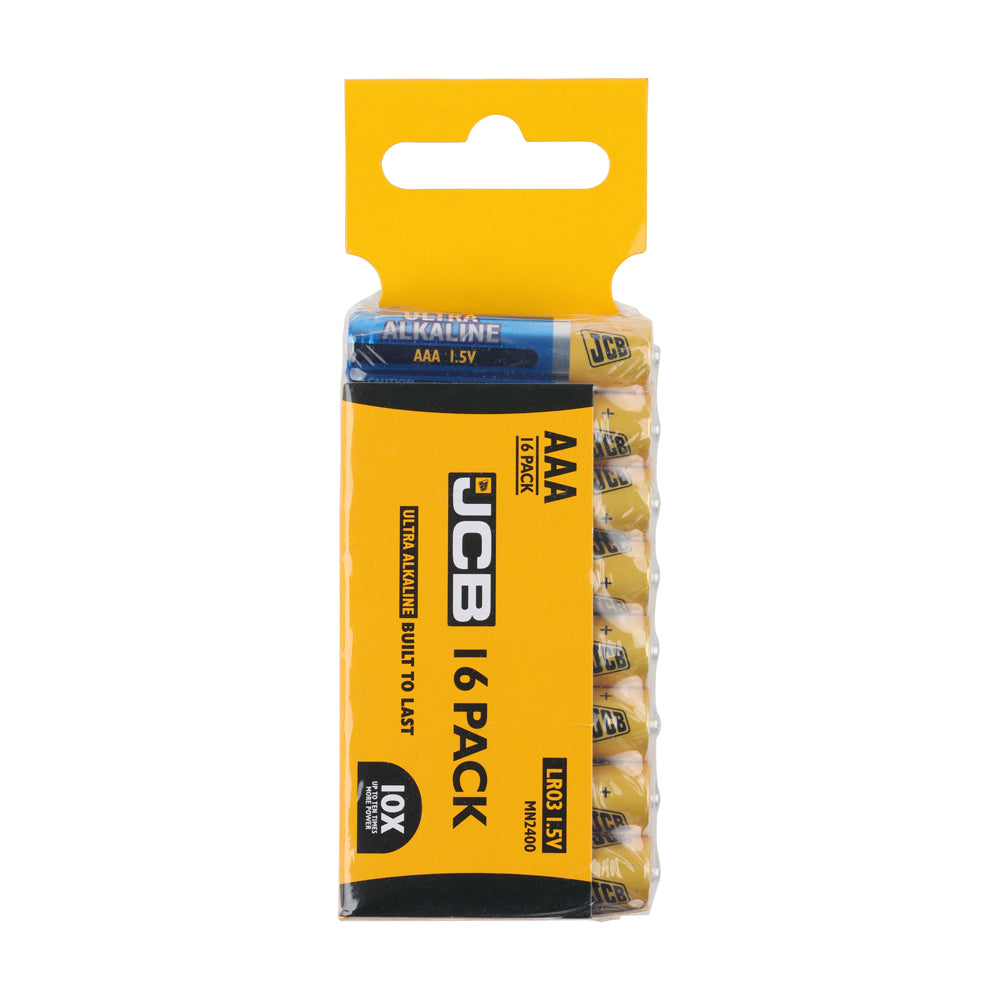 This is an image showing TIMCO JCB Ultra Alkaline Batteries Trade Pack - AAA - 16 Pieces Pack available from T.H Wiggans Ironmongery in Kendal, quick delivery at discounted prices.