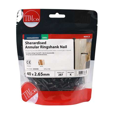 This is an image showing TIMCO Annular Ringshank Nails - Sherardised - 40 x 2.65 - 0.5 Kilograms TIMbag available from T.H Wiggans Ironmongery in Kendal, quick delivery at discounted prices.