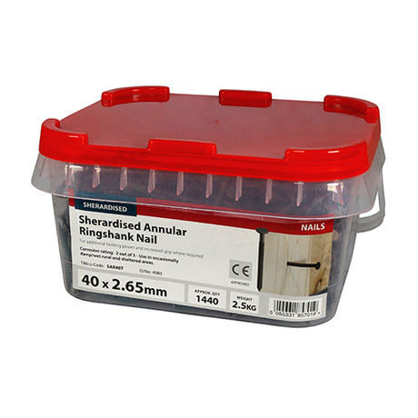 This is an image showing TIMCO Annular Ringshank Nails - Sherardised - 40 x 2.65 - 2.5 Kilograms TIMtub available from T.H Wiggans Ironmongery in Kendal, quick delivery at discounted prices.