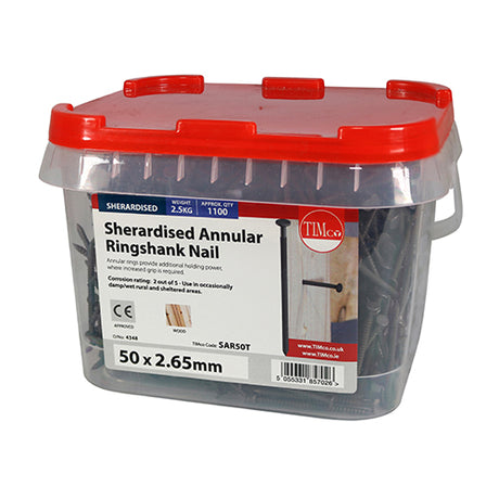 This is an image showing TIMCO Annular Ringshank Nails - Sherardised - 50 x 2.65 - 2.5 Kilograms TIMtub available from T.H Wiggans Ironmongery in Kendal, quick delivery at discounted prices.