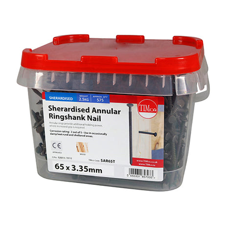 This is an image showing TIMCO Annular Ringshank Nails - Sherardised - 65 x 3.35 - 2.5 Kilograms TIMtub available from T.H Wiggans Ironmongery in Kendal, quick delivery at discounted prices.