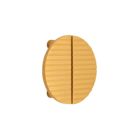 This is an image of Spira Brass - Striped Half Moon Door Handles Satin Brass Small  available to order from T.H Wiggans Architectural Ironmongery in Kendal, quick delivery and discounted prices.