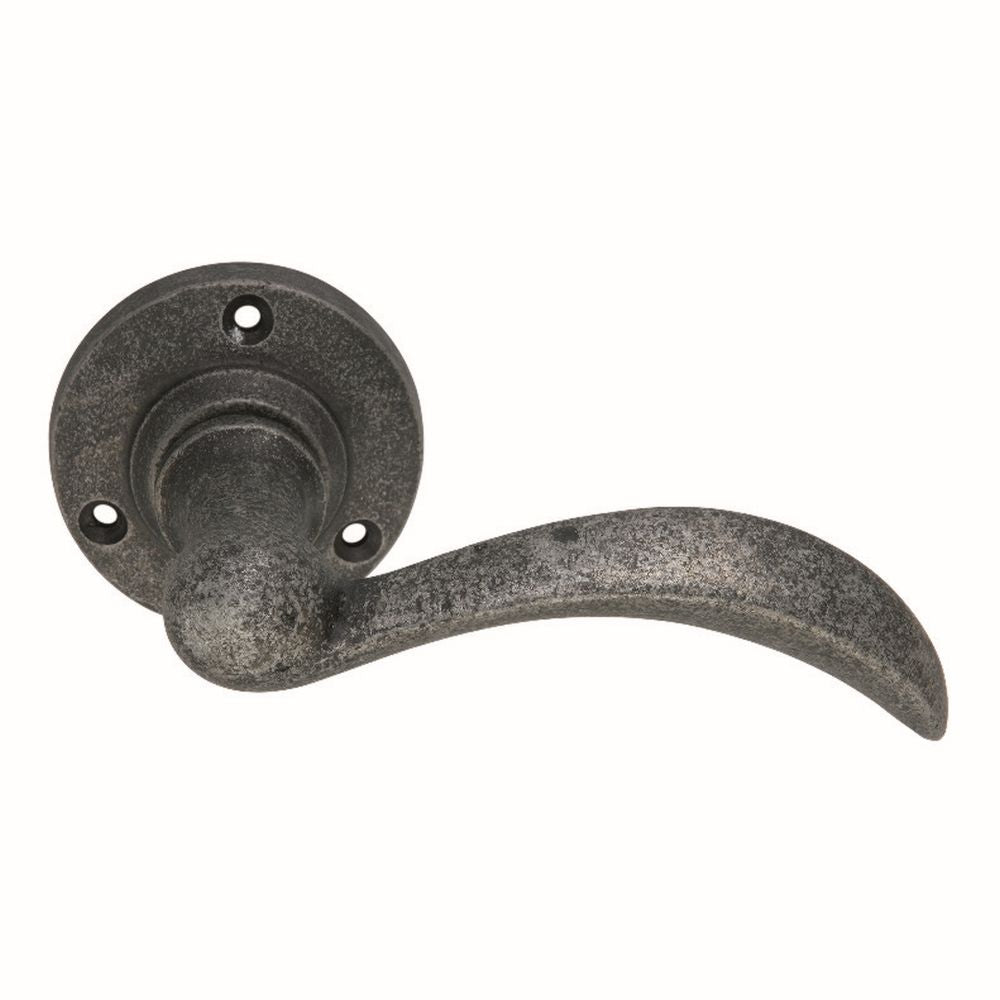 This is an image of Spira Brass - Curved Lever on Round Rose Pewter available to order from T.H Wiggans Architectural Ironmongery in Kendal, quick delivery and discounted prices.
