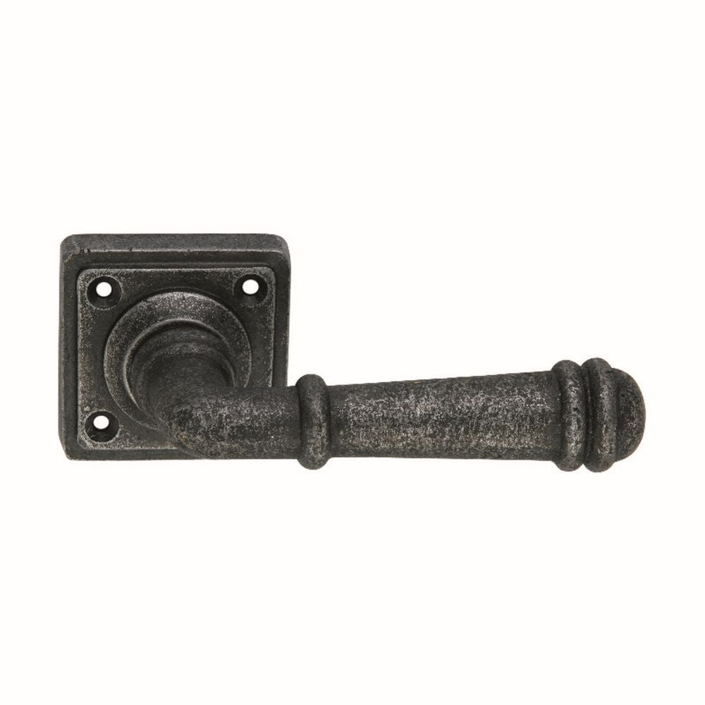 This is an image of Spira Brass - Ribbed Lever on Square Rose Pewter available to order from T.H Wiggans Architectural Ironmongery in Kendal, quick delivery and discounted prices.