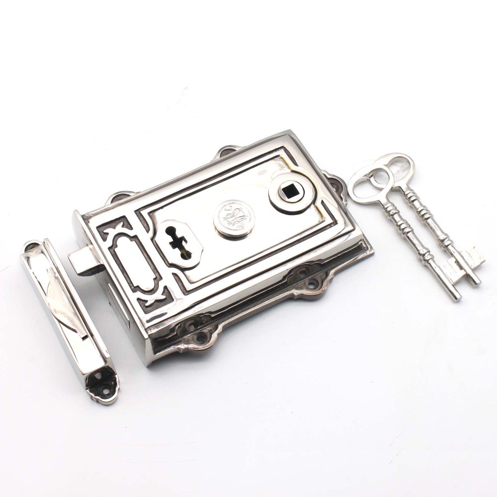 This is an image of Spira Brass - Davenport Rim Lock Aged Nickel available to order from T.H Wiggans Architectural Ironmongery in Kendal, quick delivery and discounted prices.