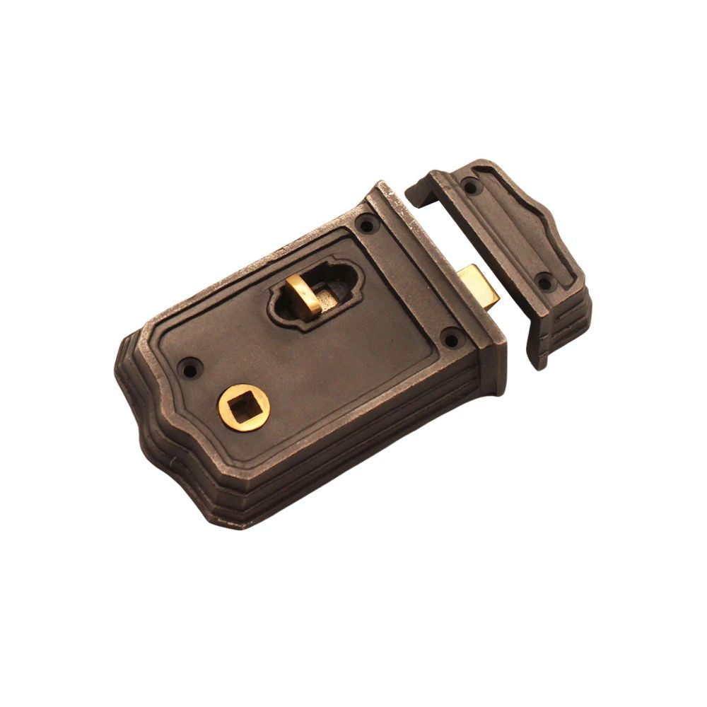 This is an image of Spira Brass - Gothic Rim Lock 105mm Pewter available to order from T.H Wiggans Architectural Ironmongery in Kendal, quick delivery and discounted prices.