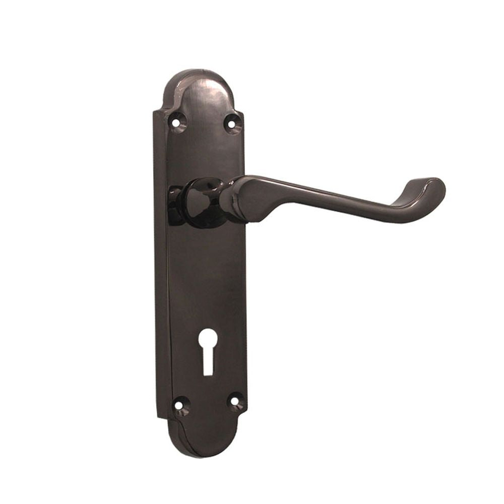This is an image of Spira Brass - Oakley Lock Lever Handle Black Nickel available to order from T.H Wiggans Architectural Ironmongery in Kendal, quick delivery and discounted prices.