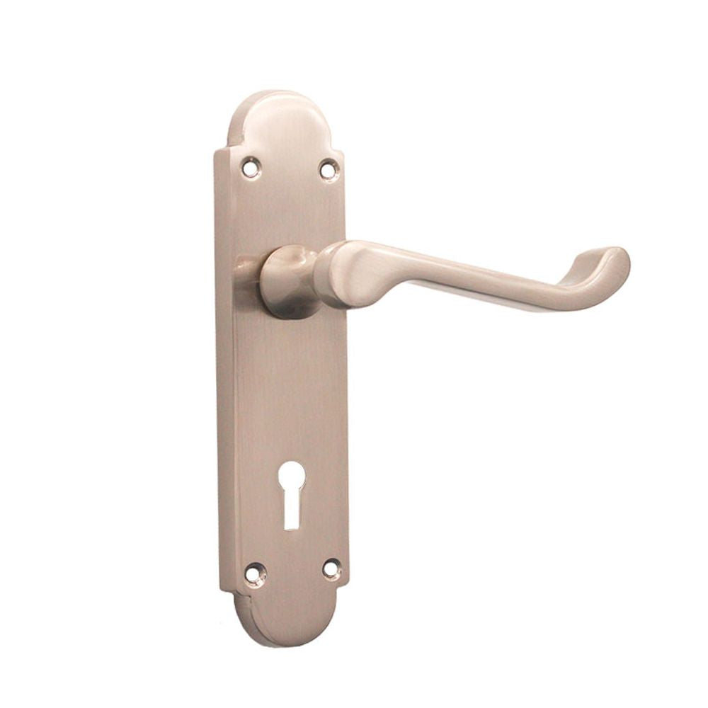 This is an image of Spira Brass - Oakley Lock Lever Handle Satin Nickel available to order from T.H Wiggans Architectural Ironmongery in Kendal, quick delivery and discounted prices.