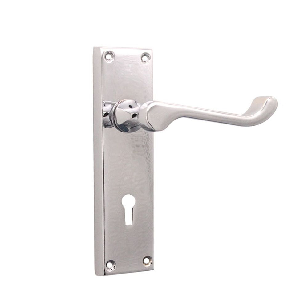 This is an image of Spira Brass - Victorian Scroll Lock Lever Handle 150mm Polished Chrome available to order from T.H Wiggans Architectural Ironmongery in Kendal, quick delivery and discounted prices.