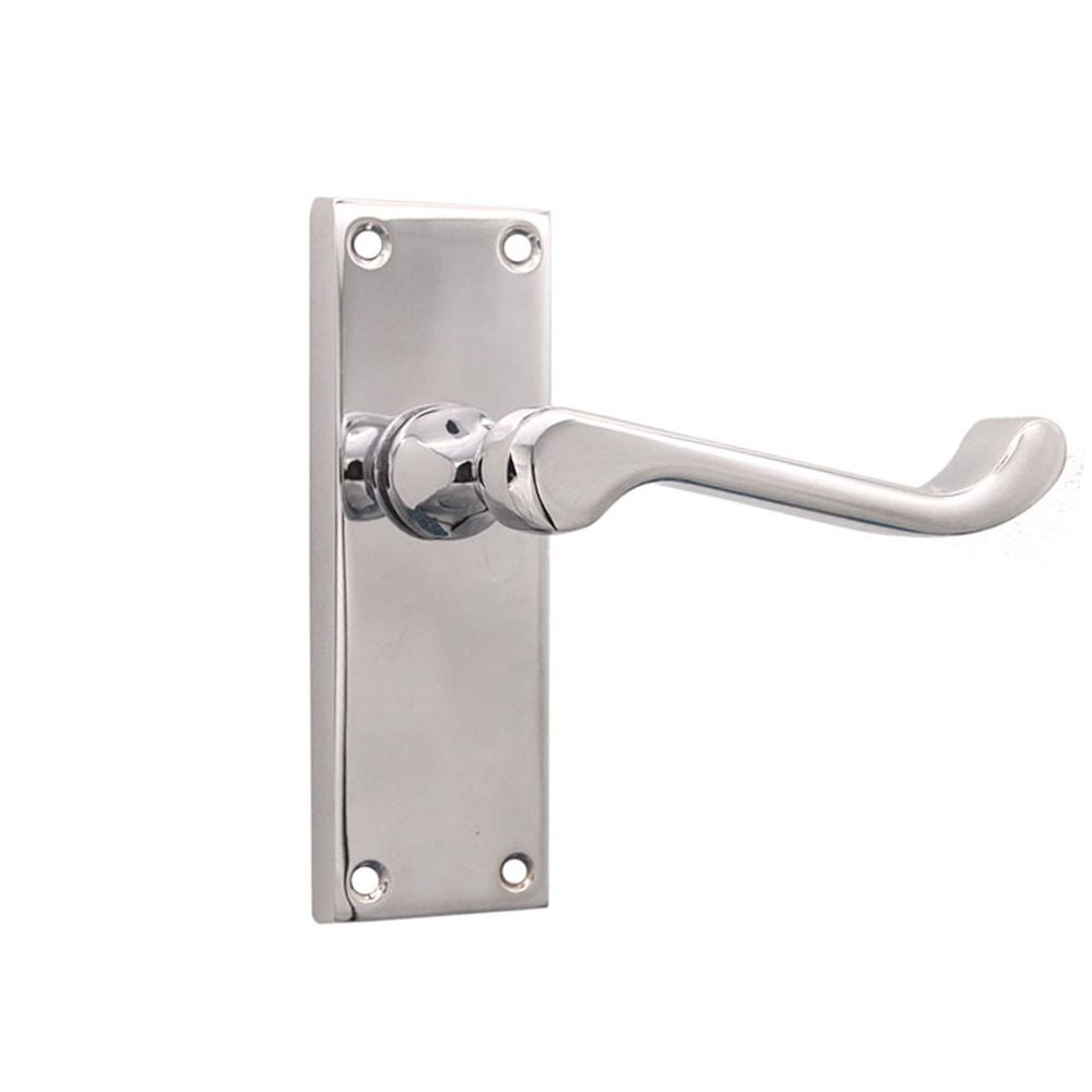 This is an image of Spira Brass - Victorian Scroll Latch Lever Handle 115mm Polished Chrome available to order from T.H Wiggans Architectural Ironmongery in Kendal, quick delivery and discounted prices.