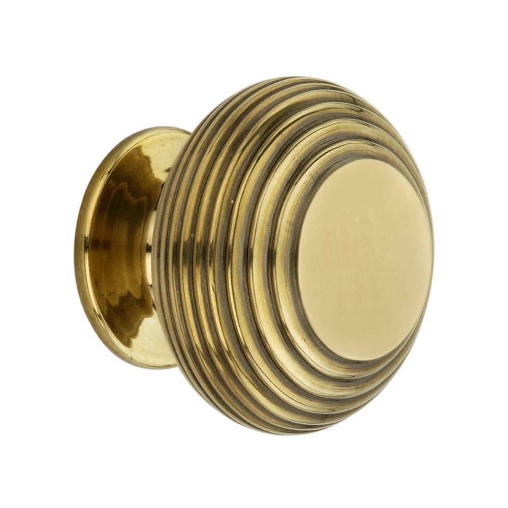 This is an image of Spira Brass - Beehive Large 40mm Cupboard Knob Aged Brass  available to order from T.H Wiggans Architectural Ironmongery in Kendal, quick delivery and discounted prices.