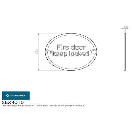 This image is a line drwaing of a Eurospec - Fire Door Keep Locked Symbol - Satin Anodised Aluminium available to order from Trade Door Handles in Kendal