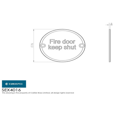 This image is a line drwaing of a Eurospec - Fire Door Keep Shut Symbol - Satin Anodised Aluminium available to order from Trade Door Handles in Kendal