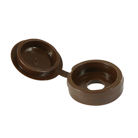 This is an image showing TIMCO Hinged Screw Caps - Small - Brown - To fit 3.0 to 4.5 Screw - 100 Pieces TIMpac available from T.H Wiggans Ironmongery in Kendal, quick delivery at discounted prices.