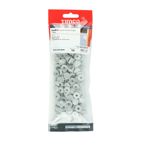 This is an image showing TIMCO Hinged Screw Caps - Small - Light Grey - To fit 3.0 to 4.5 Screw - 100 Pieces TIMpac available from T.H Wiggans Ironmongery in Kendal, quick delivery at discounted prices.
