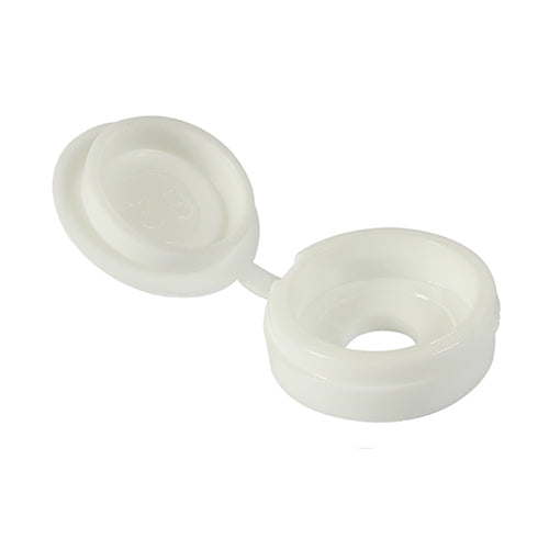 This is an image showing TIMCO Hinged Screw Caps - Small - White - To fit 3.0 to 4.5 Screw - 100 Pieces TIMpac available from T.H Wiggans Ironmongery in Kendal, quick delivery at discounted prices.