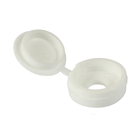 This is an image showing TIMCO Hinged Screw Caps - Small - White - To fit 3.0 to 4.5 Screw - 100 Pieces TIMpac available from T.H Wiggans Ironmongery in Kendal, quick delivery at discounted prices.