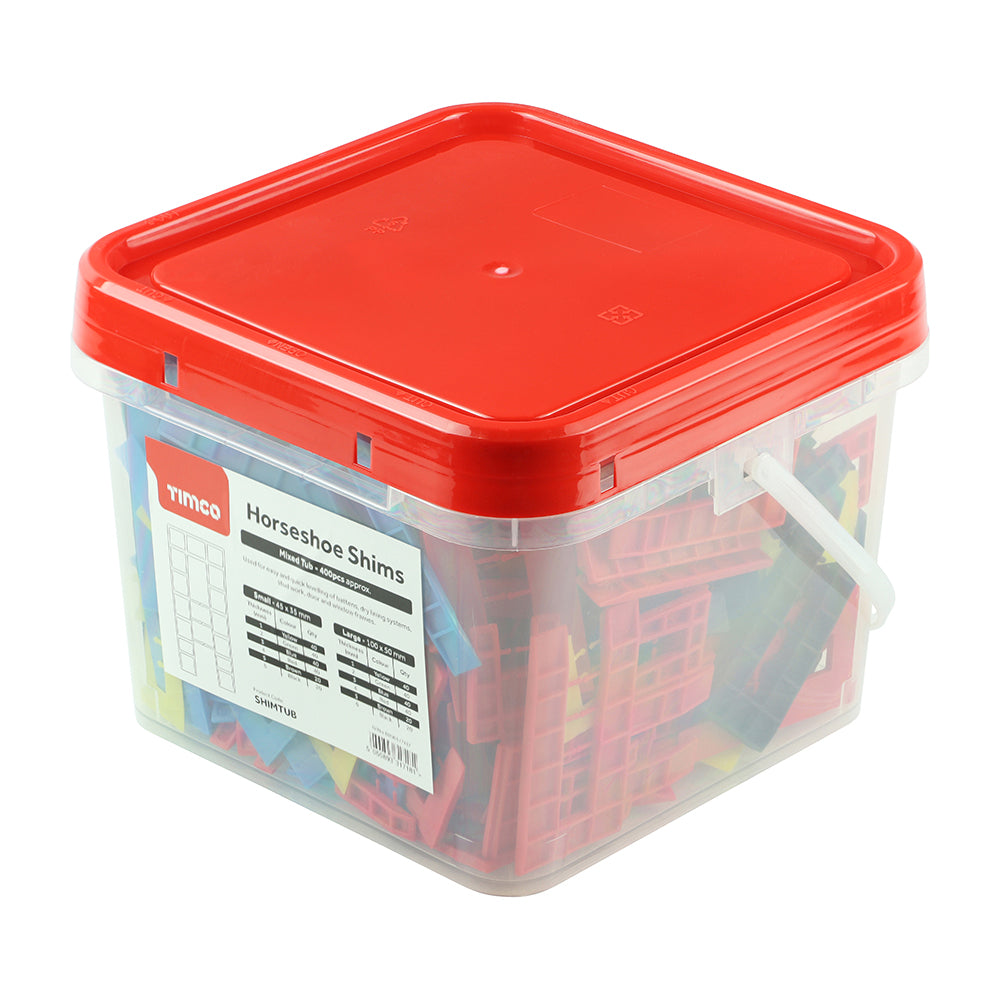 This is an image showing TIMCO Assorted Horseshoe Shims - 1.0 - 6.0mm - 400 Pieces Tub available from T.H Wiggans Ironmongery in Kendal, quick delivery at discounted prices.