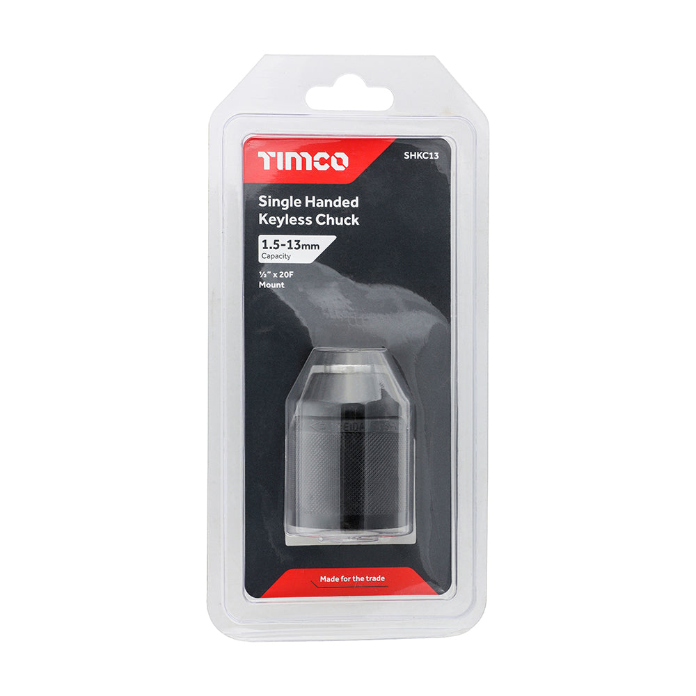 This is an image showing TIMCO Single Handed Keyless Chuck - 1/2" - 1 Each Blister Pack available from T.H Wiggans Ironmongery in Kendal, quick delivery at discounted prices.