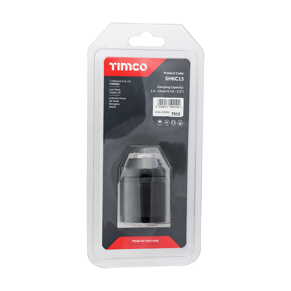 This is an image showing TIMCO Single Handed Keyless Chuck - 1/2" - 1 Each Blister Pack available from T.H Wiggans Ironmongery in Kendal, quick delivery at discounted prices.