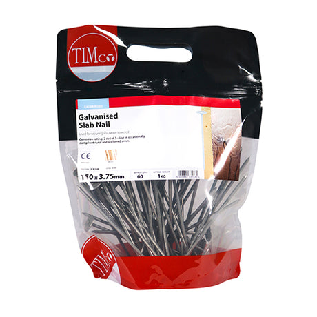 This is an image showing TIMCO Slab Nails - Galvanised - 150 x 3.75 - 1 Kilograms TIMbag available from T.H Wiggans Ironmongery in Kendal, quick delivery at discounted prices.