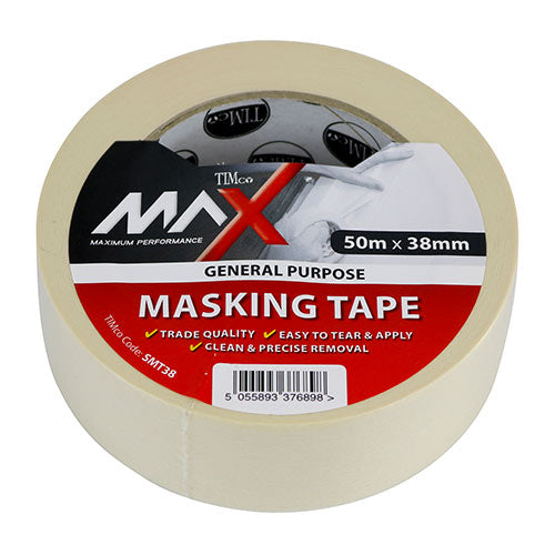 This is an image showing TIMCO Masking Tape - Cream - 50m x 38mm - 1 Each Roll available from T.H Wiggans Ironmongery in Kendal, quick delivery at discounted prices.