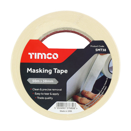 This is an image showing TIMCO Masking Tape - Cream - 50m x 38mm - 1 Each Roll available from T.H Wiggans Ironmongery in Kendal, quick delivery at discounted prices.