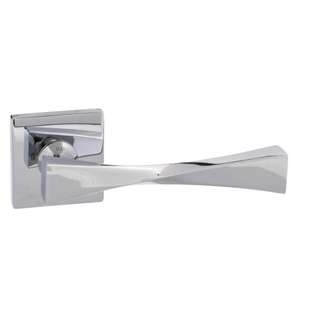This is an image of Senza Pari Guido Designer Lever on Flush Square Rose - Polished Chrome available to order from T.H Wiggans Architectural Ironmongery in Kendal, quick delivery and discounted prices.