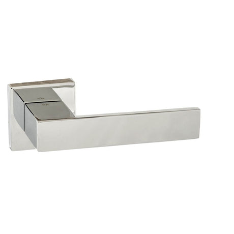 This is an image of Senza Pari Panetti Designer Lever on Flush Square Rose - Polished Chrome available to order from T.H Wiggans Architectural Ironmongery in Kendal, quick delivery and discounted prices.