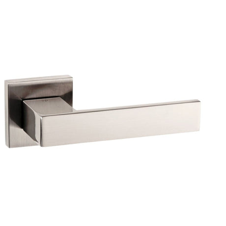 This is an image of Senza Pari Panetti Designer Lever on Flush Square Rose - Satin Nickel available to order from T.H Wiggans Architectural Ironmongery in Kendal, quick delivery and discounted prices.