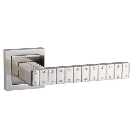 This is an image of Senza Pari Bianca Designer Lever on Square Rose - Satin Nickel available to order from T.H Wiggans Architectural Ironmongery in Kendal, quick delivery and discounted prices.