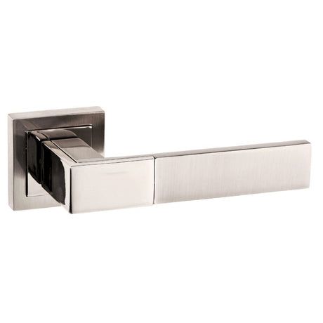 This is an image of Senza Pari Casalli Designer Lever on Square Rose - Satin Nickel/Polished Nickel available to order from T.H Wiggans Architectural Ironmongery in Kendal, quick delivery and discounted prices.