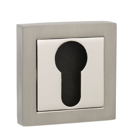 This is an image of Senza Pari Euro Escutcheon on Square Rose - Satin Nickel/Polished Nickel available to order from T.H Wiggans Architectural Ironmongery in Kendal, quick delivery and discounted prices.