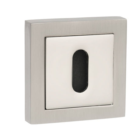 This is an image of Senza Pari Key Escutcheon on Square Rose - Satin Nickel/Polished Nickel available to order from T.H Wiggans Architectural Ironmongery in Kendal, quick delivery and discounted prices.