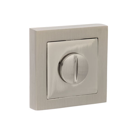 This is an image of Senza Pari WC Turn and Release on Square Rose - Satin Nickel/Polished Nickel available to order from Trade Door Handles.