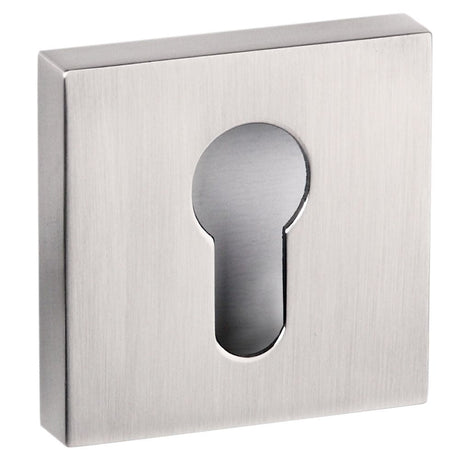 This is an image of Senza Pari Euro Escutcheon on Flush Square Rose - Satin Nickel available to order from T.H Wiggans Architectural Ironmongery in Kendal, quick delivery and discounted prices.