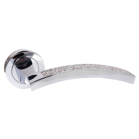 This is an image of Senza Pari Crystal Designer Lever on Round Rose - Polished Chrome available to order from T.H Wiggans Architectural Ironmongery in Kendal, quick delivery and discounted prices.