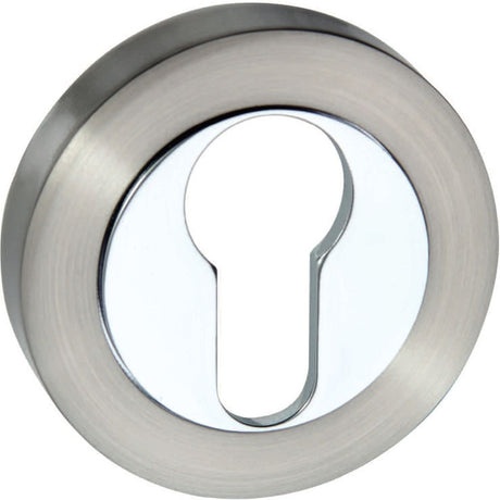 This is an image of Senza Pari Euro Escutcheon on Round Rose - Satin Nickel/Polished Chrome available to order from T.H Wiggans Architectural Ironmongery in Kendal, quick delivery and discounted prices.