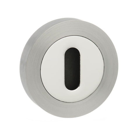 This is an image of Senza Pari Key Escutcheon on Round Rose - Satin Nickel/Chome Plate available to order from T.H Wiggans Architectural Ironmongery in Kendal, quick delivery and discounted prices.