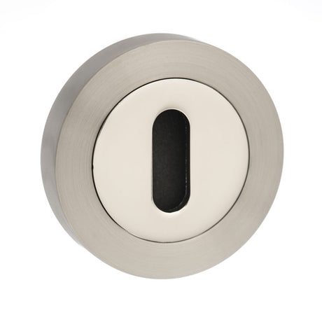 This is an image of Senza Pari Key Escutcheon on Round Rose - Satin Nickel/Nickel Plate available to order from T.H Wiggans Architectural Ironmongery in Kendal, quick delivery and discounted prices.